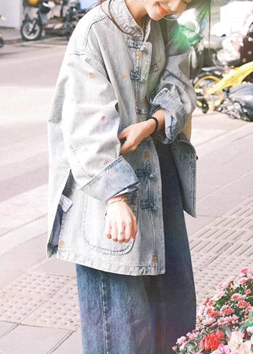 Drune | Mach Alte Blaue Knopf Taschen Denim Mäntel Lange Ärmel