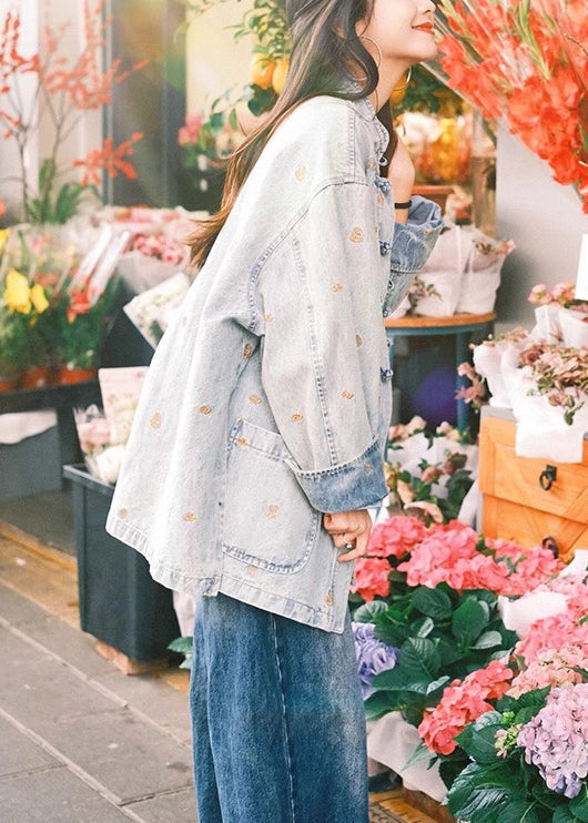 Drune | Mach Alte Blaue Knopf Taschen Denim Mäntel Lange Ärmel