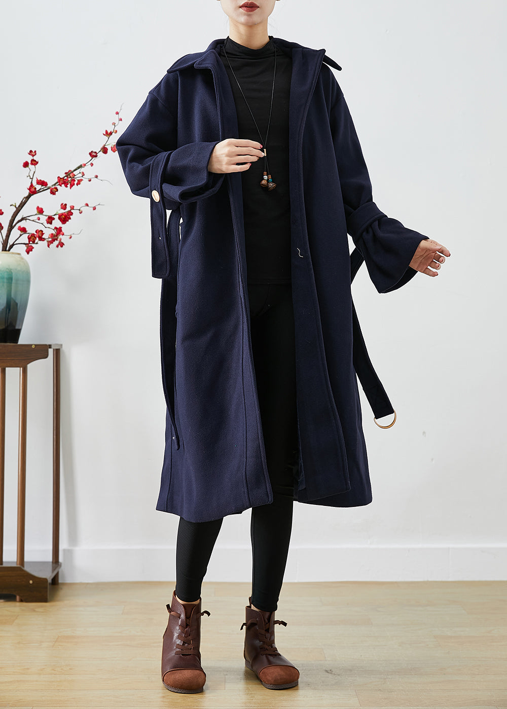 Drune | Navy Slim Fit Dicke Wolltrenchcoats Winter
