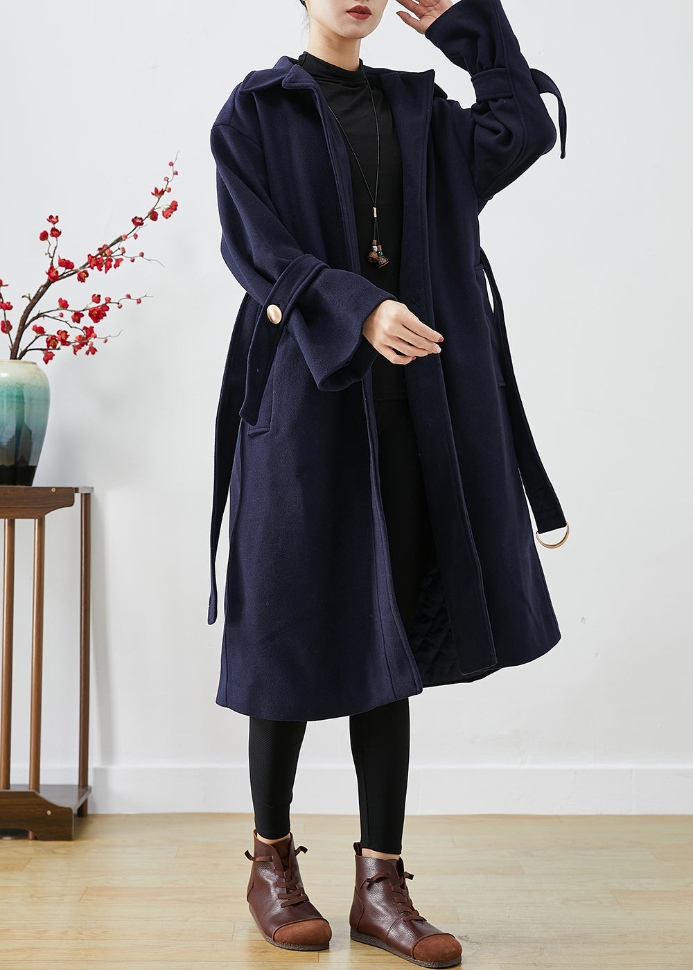 Drune | Navy Slim Fit Dicke Wolltrenchcoats Winter