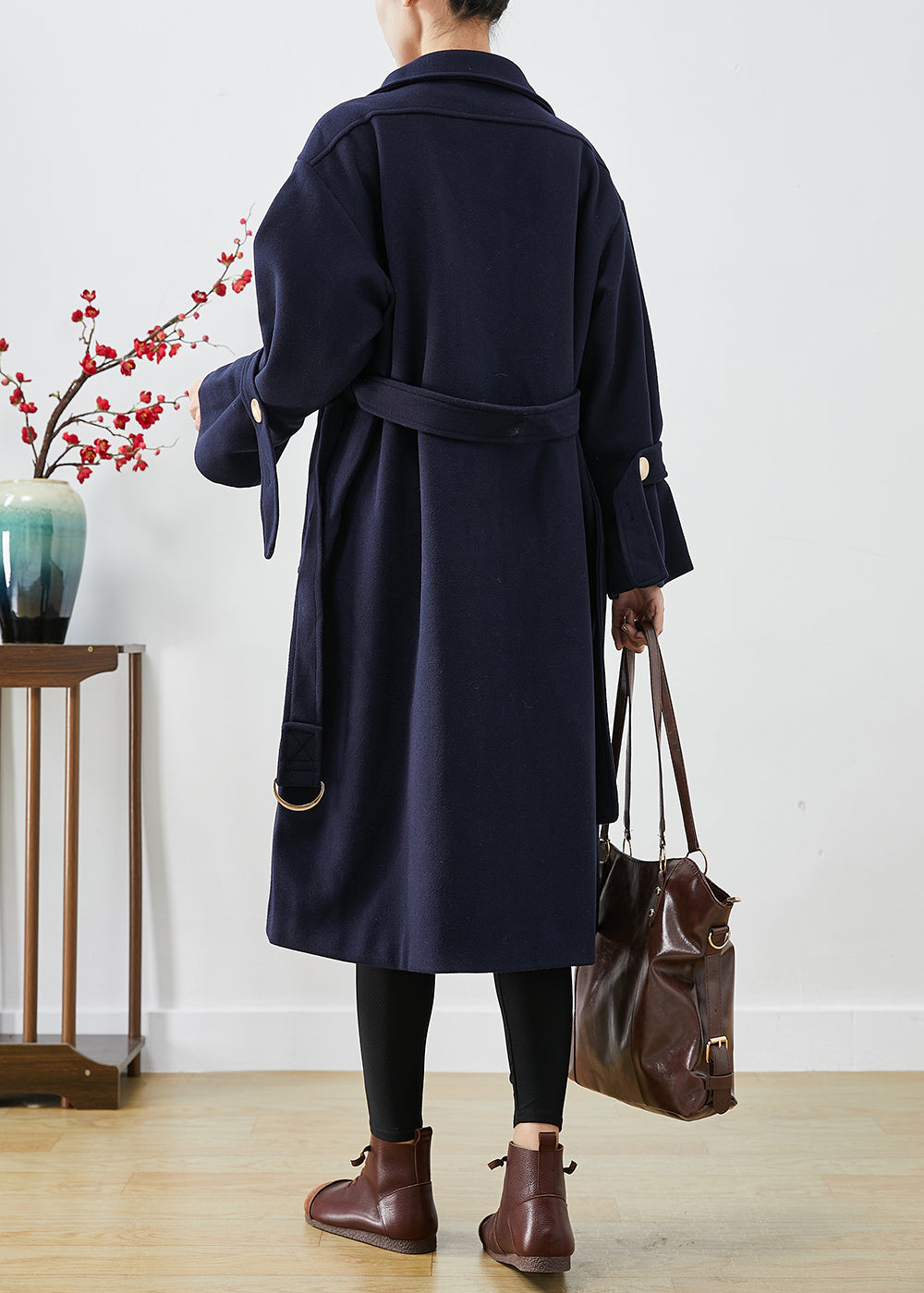 Drune | Navy Slim Fit Dicke Wolltrenchcoats Winter