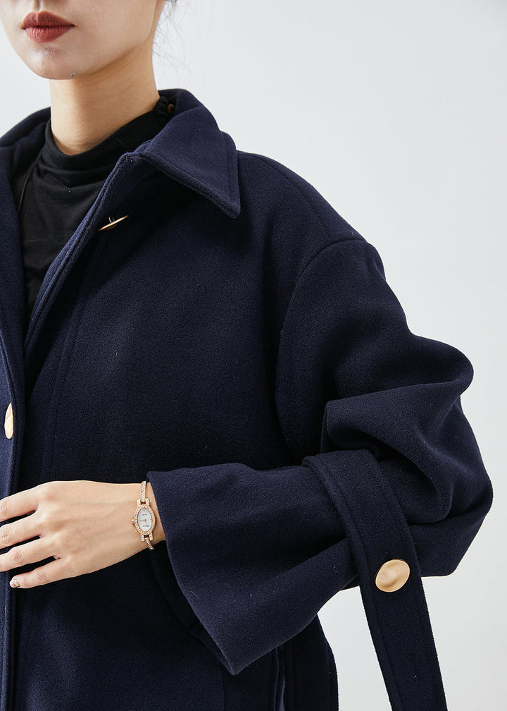 Drune | Navy Slim Fit Dicke Wolltrenchcoats Winter