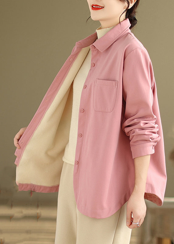 Drune | Pink Oversized Taschen Fleece Wollgefütterte Mäntel Winter