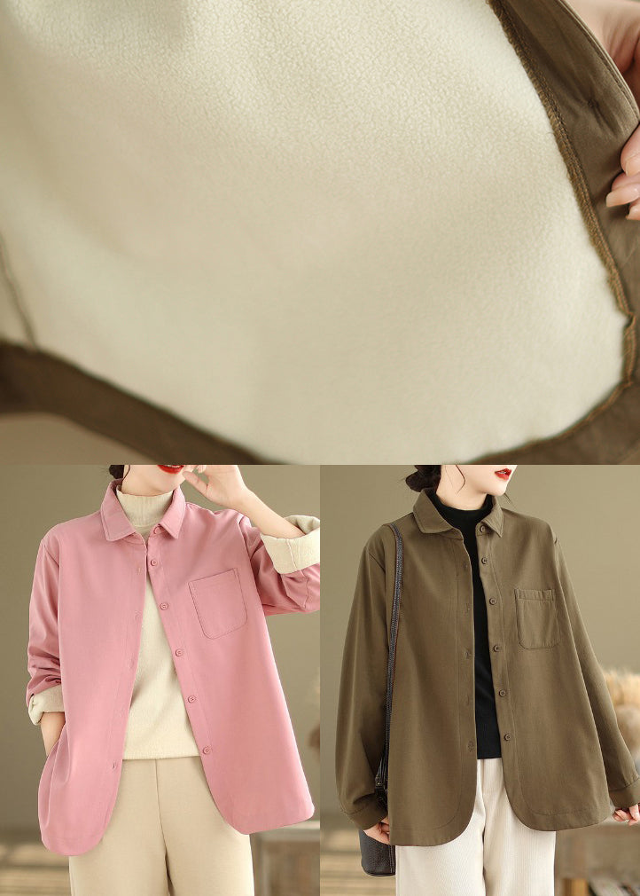 Drune | Pink Oversized Taschen Fleece Wollgefütterte Mäntel Winter