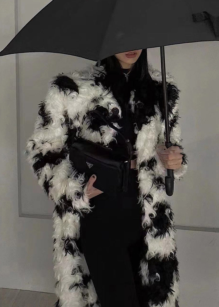 Drune | Weißer Knopf Patchwork Teddy Kunstpelz Lange Mäntel Winter