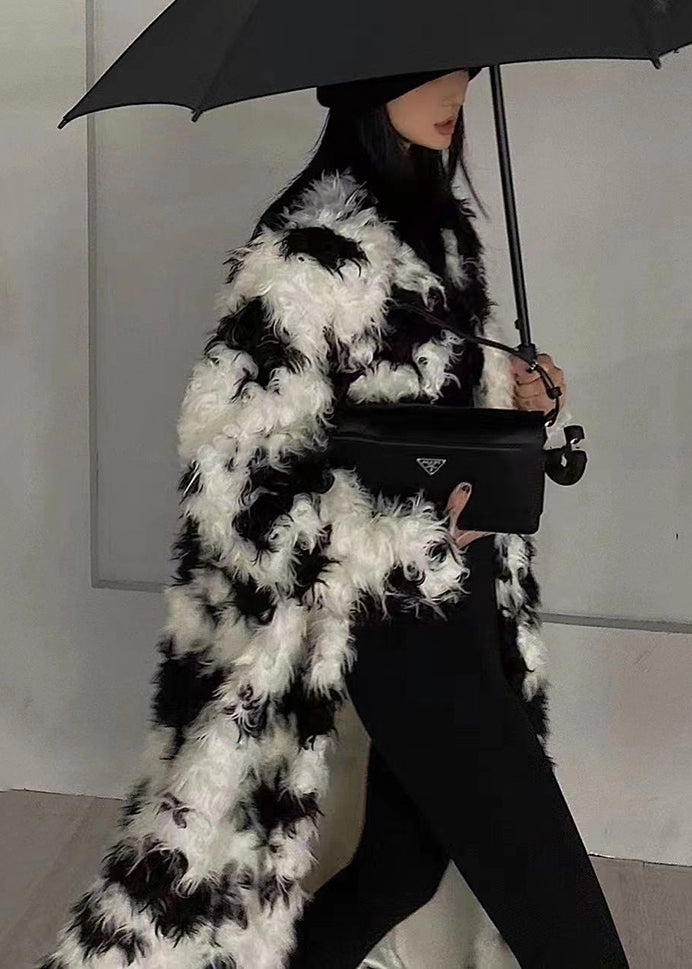 Drune | Weißer Knopf Patchwork Teddy Kunstpelz Lange Mäntel Winter