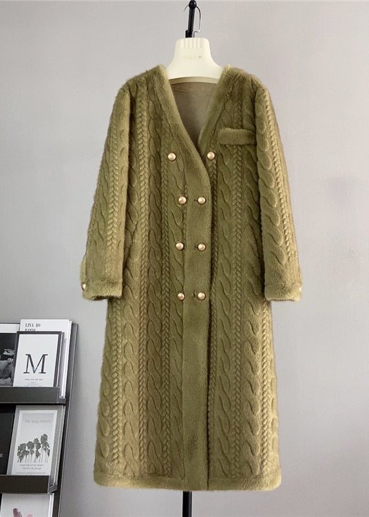 Drune | Weiße V-Ausschnitt-Taschen Doppelt brustige Mink Cashmere Mäntel Winter