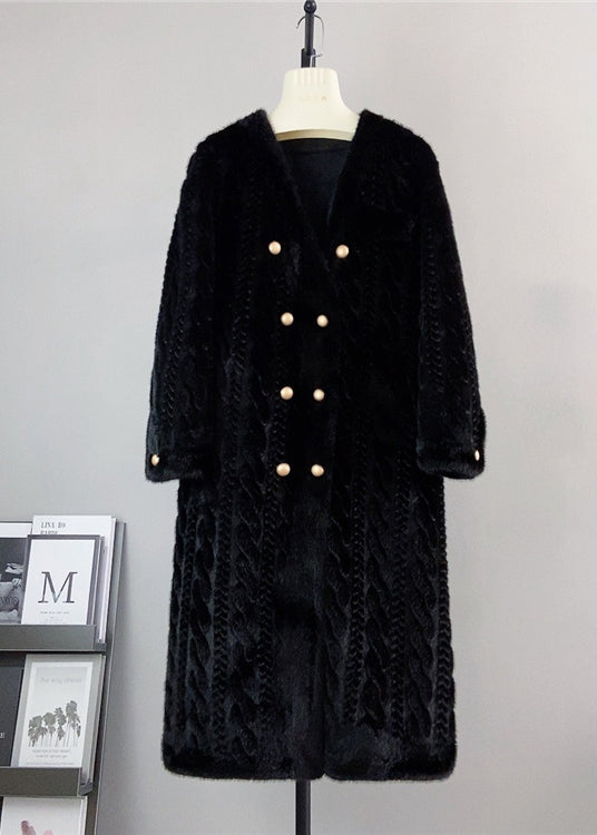 Drune | Weiße V-Ausschnitt-Taschen Doppelt brustige Mink Cashmere Mäntel Winter