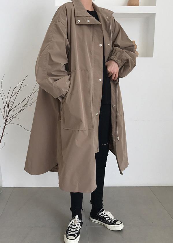Drune | khaki feiner maxi mantel Garderoben mit Reißverschluss und Reverskragen Damenmäntel