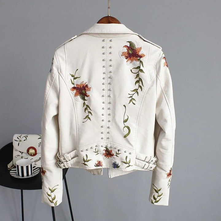Drune | Lederjacke mit Blumen für Damen - Perfekt für den Alltag