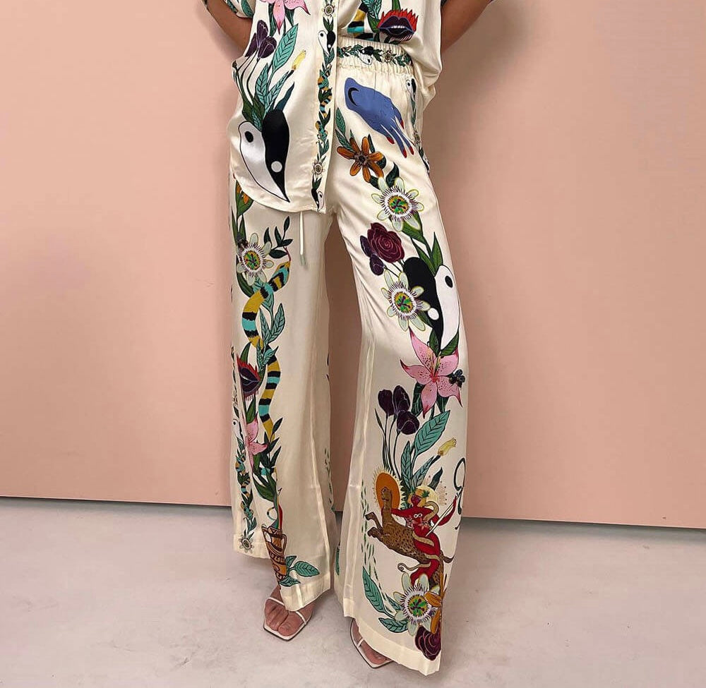 Drune | Satin Zweiteiler Mit Blumen Jungle Print
