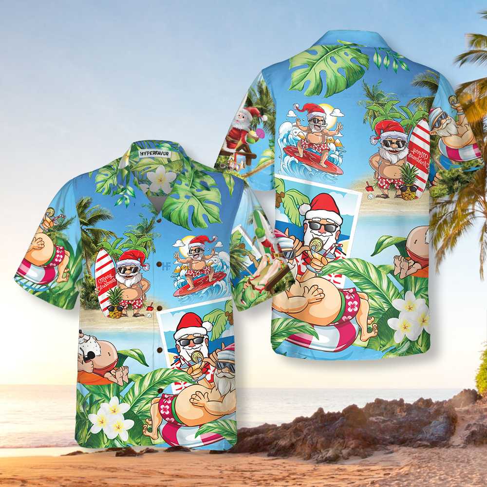 Drune | Lustiger Weihnachtsmann in Aloha-Hawaiian-Shirt, Weihnachtsmann-Hawaiian-Shirt, Bestes Geschenk für Weihnachten