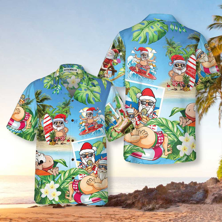 Drune | Lustiger Weihnachtsmann in Aloha-Hawaiian-Shirt, Weihnachtsmann-Hawaiian-Shirt, Bestes Geschenk für Weihnachten