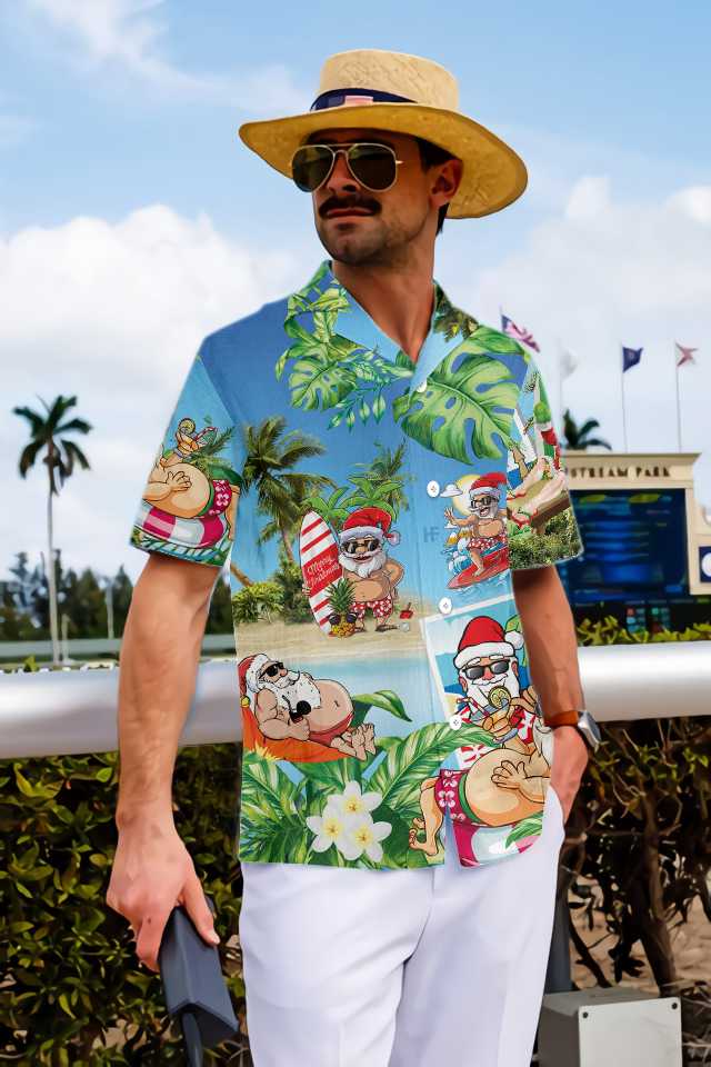 Drune | Lustiger Weihnachtsmann in Aloha-Hawaiian-Shirt, Weihnachtsmann-Hawaiian-Shirt, Bestes Geschenk für Weihnachten
