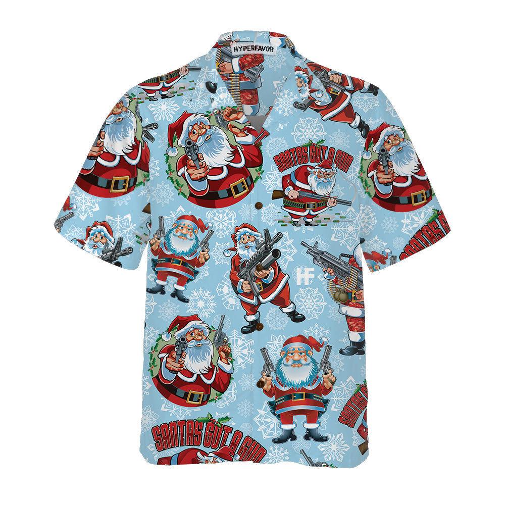 Drune | Lustiger Weihnachtsmann mit Maschinengewehr Hawaii-Hemd, Lustiger Weihnachtsmann Hawaii-Hemd