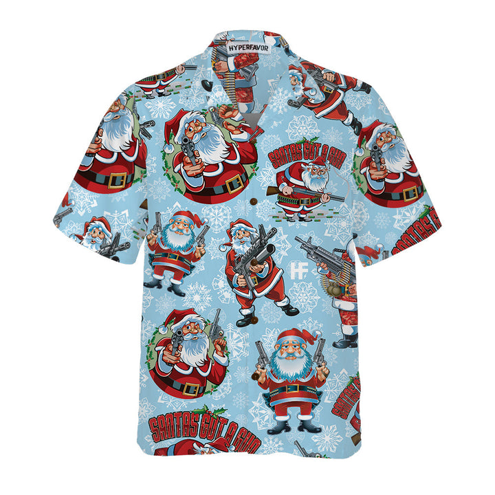 Drune | Lustiger Weihnachtsmann mit Maschinengewehr Hawaii-Hemd, Lustiger Weihnachtsmann Hawaii-Hemd