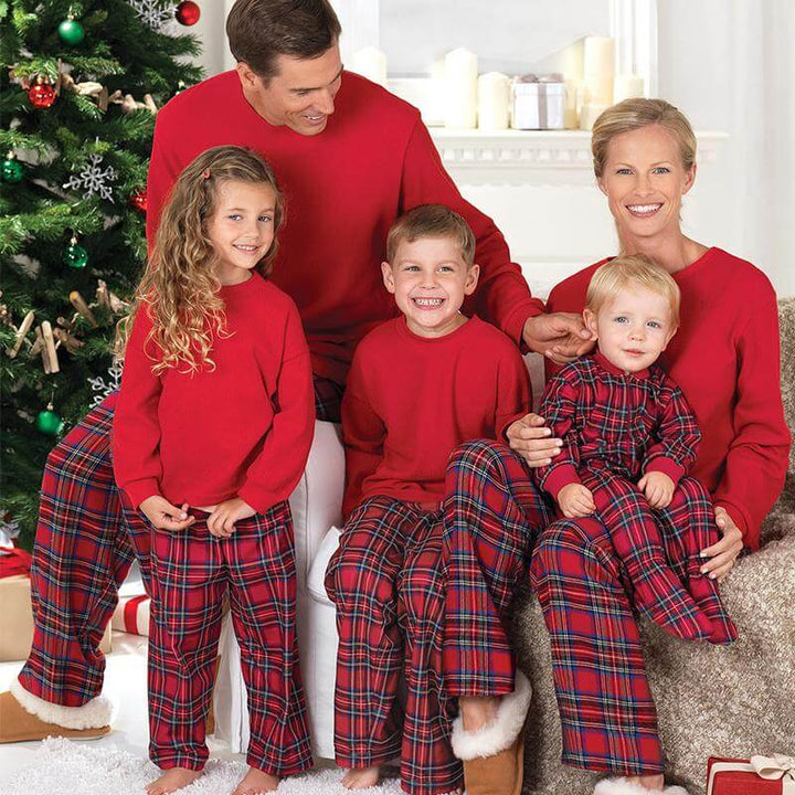 Drune | Stilvolle Winter Familie Karo Rot Weihnachts-Pyjama Set für Unisex