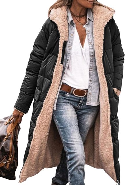 Drune | wärmer Damen Mantel aus Sherpa-Fleece mit Kapuze