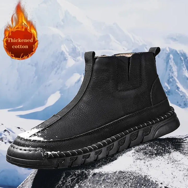 Drune | Damen Casual Handgenähte Rutschfeste Warme Seitenreißverschluss Slipper Stiefel