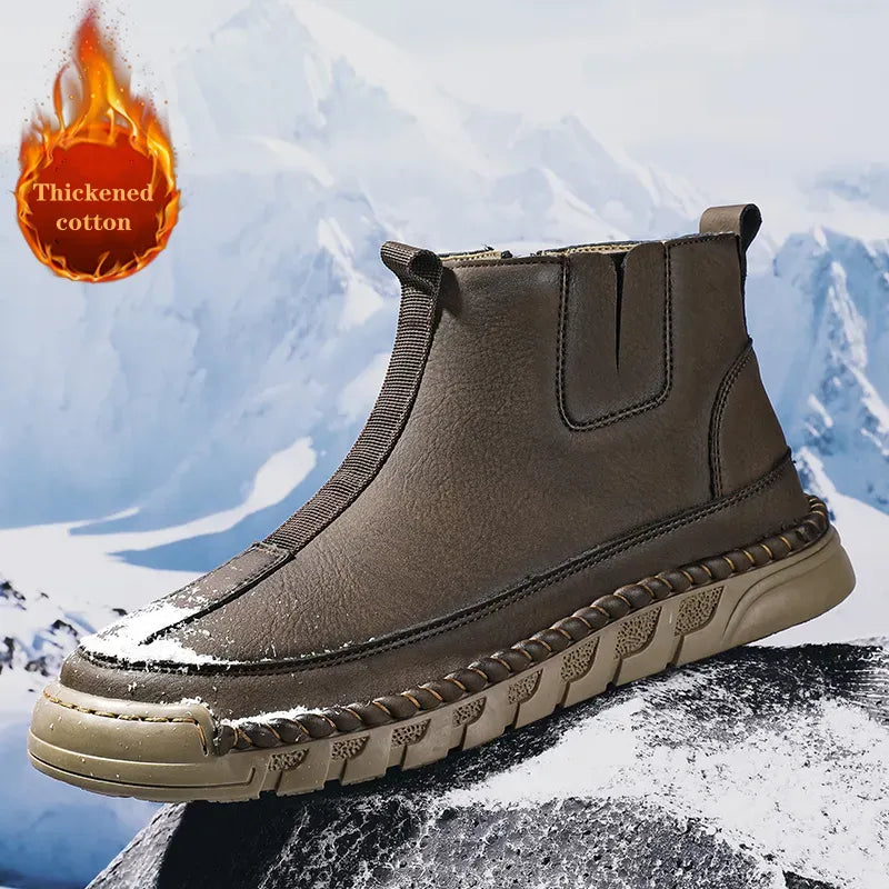 Drune | Damen Casual Handgenähte Rutschfeste Warme Seitenreißverschluss Slipper Stiefel