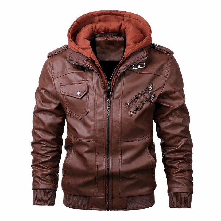 Drune | Stilvolles Lederjacke mit Kapuze