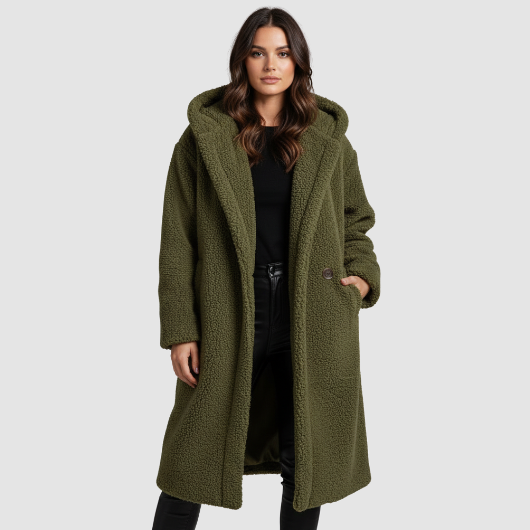 Damen Teddy Mantel mit Kapuze | Drune
