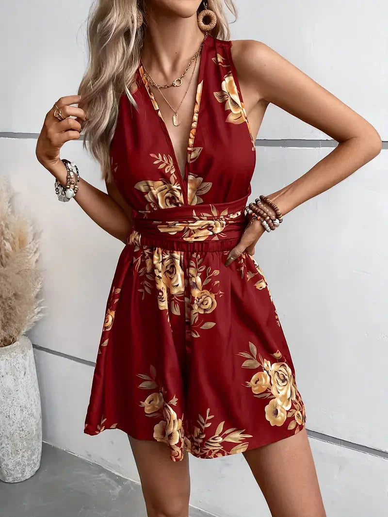 Drune | Playsuit, V-Hals, Rückenfrei, Party-Jumpsuit, Sommer-Jumpsuit