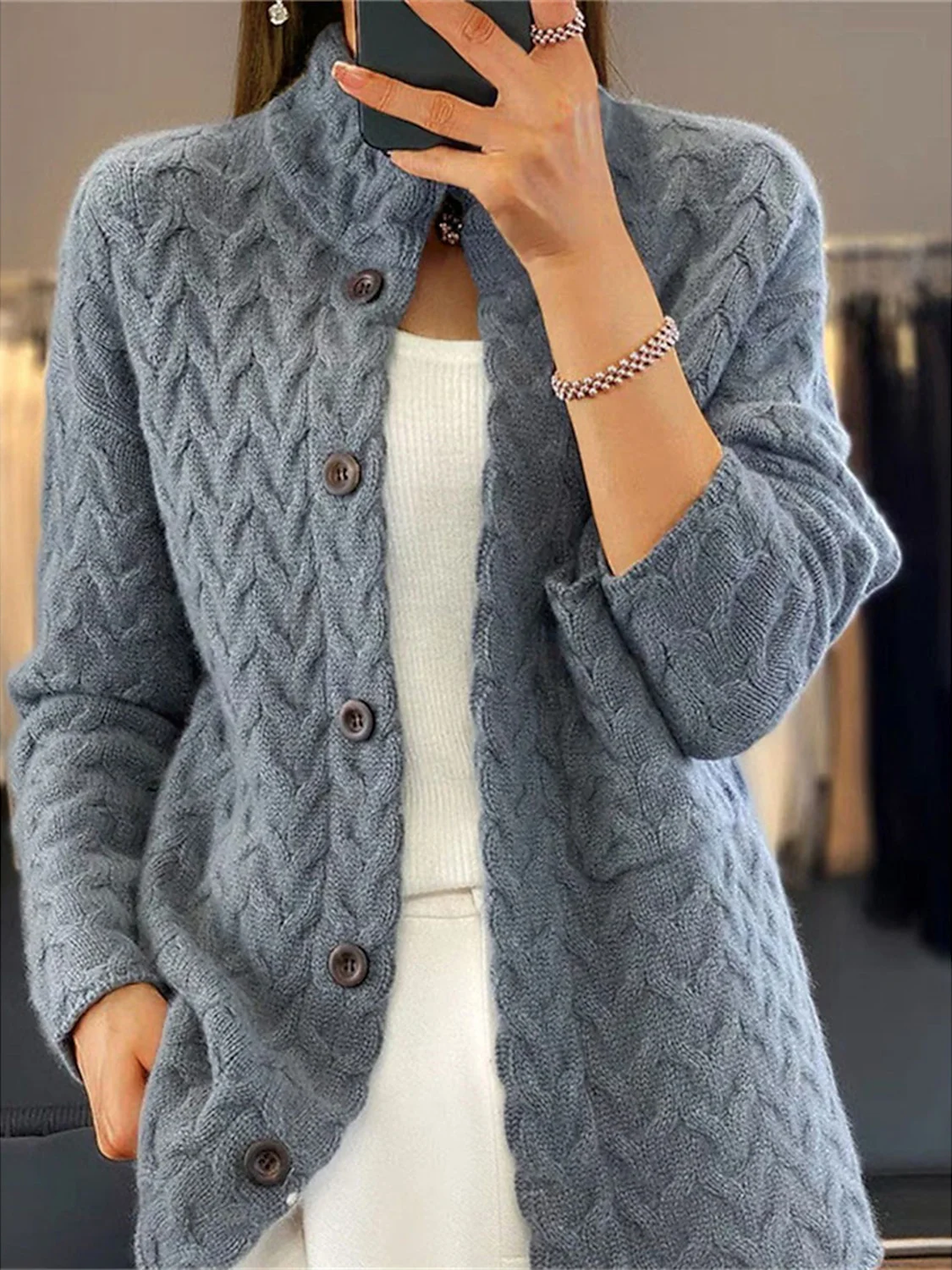 Drune | Leichtgewicht Hoher Kragen Knopfverschluss Weste Damen Strickmode