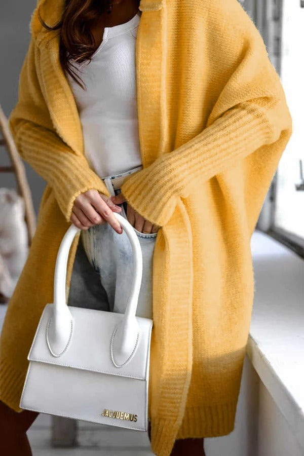 Drune | Damen Casual Lange Strick-Cardigan mit Kapuze und Oversized Passform