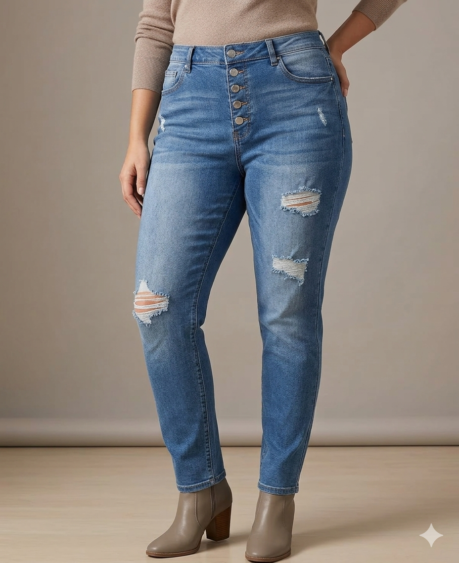 Drune | Trendige Skinny Damenjeans mit Modischen Knöpfen