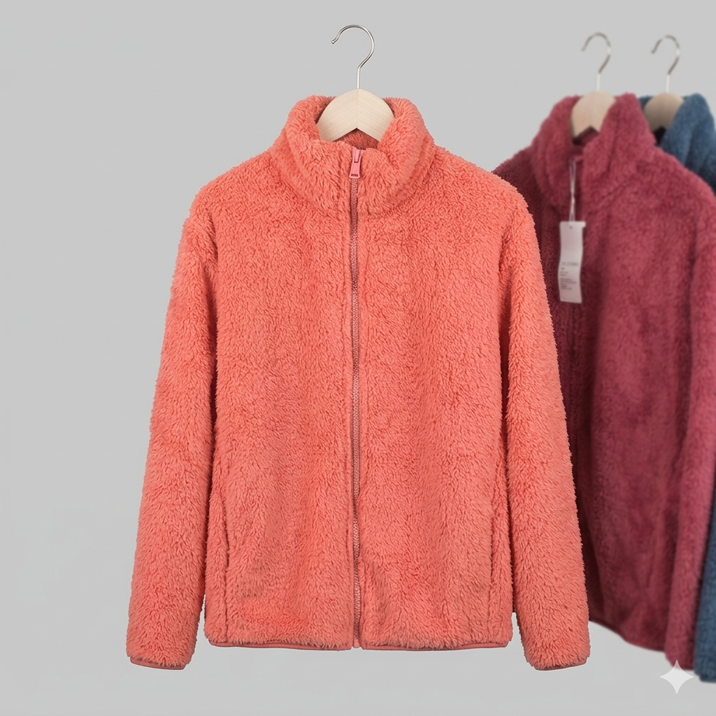 Damen Flauschige Fleecejacke mit hohen Kragen und seitlichen Taschen Drune