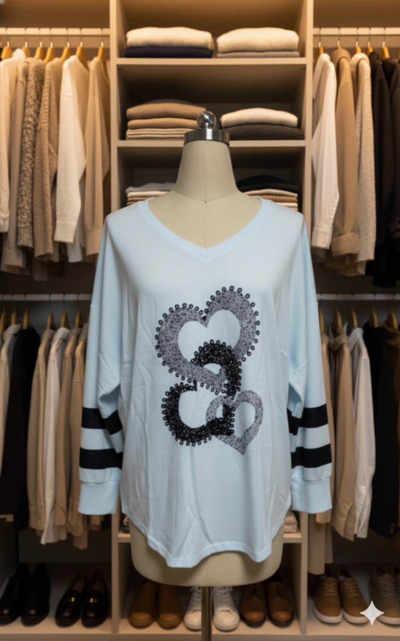 Drune | Damenpullover mit Herzmuster & V-Ausschnitt
