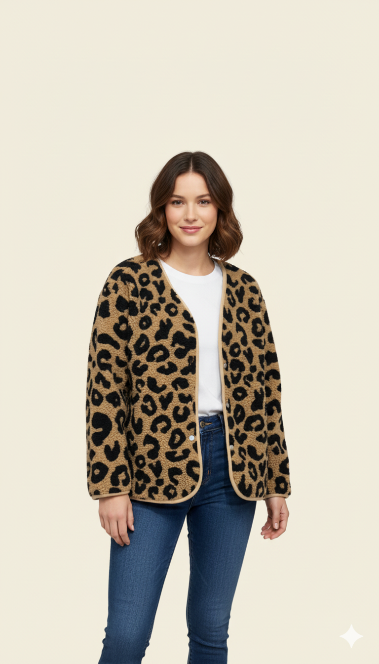 Drune | Stylische Fleecejacke mit Leopardenmuster