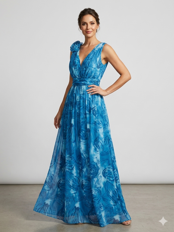 DamenMaxikleid aus leichtem, fließendem Chiffon mit romantischen Spitzenrändern Drune