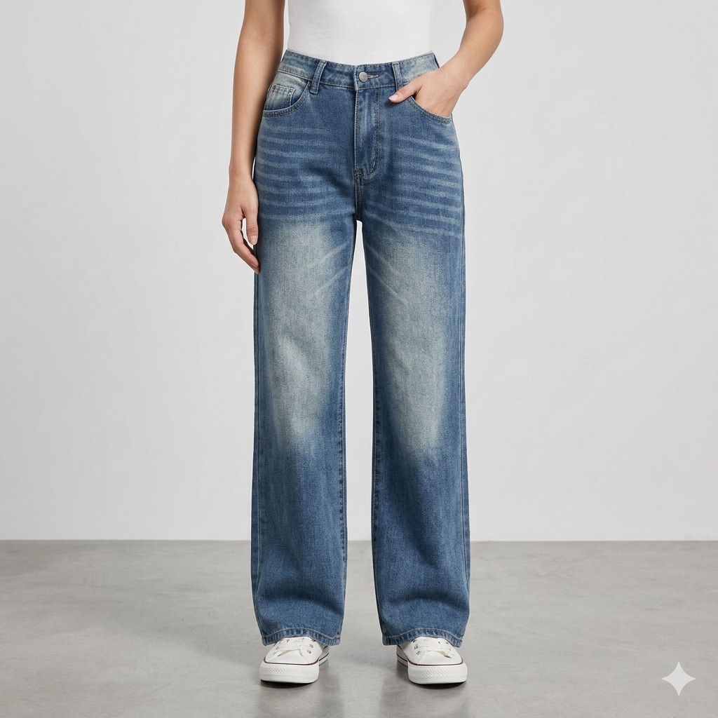 Damen lässige Schlagjeans mit weitem Bein Drune