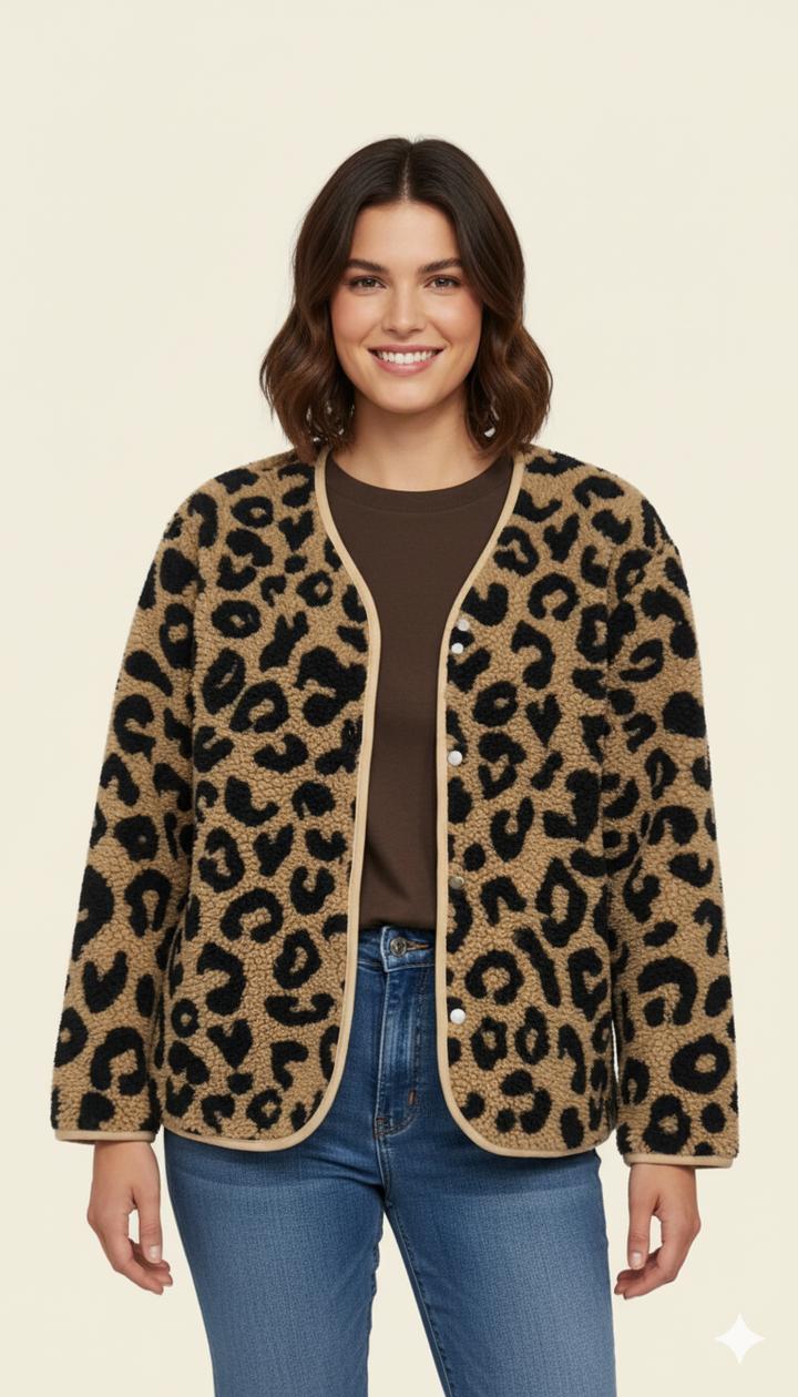 Drune | Stylische Fleecejacke mit Leopardenmuster