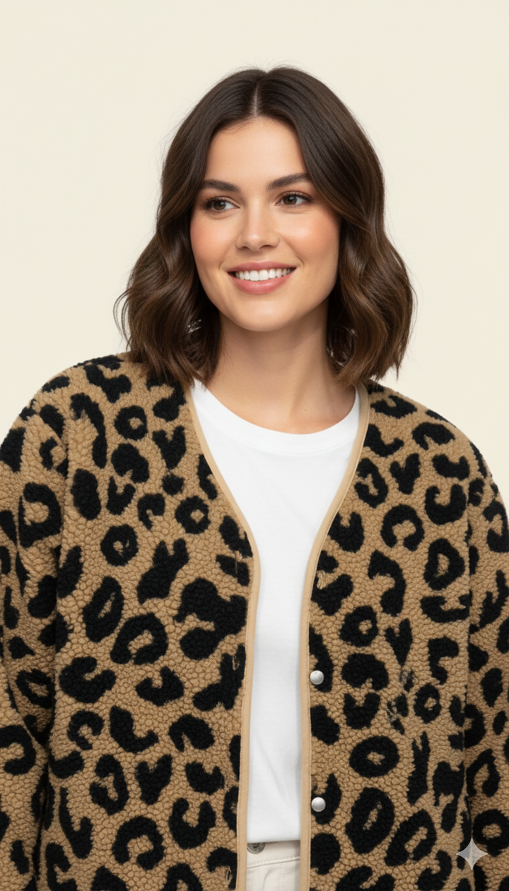 Drune | Stylische Fleecejacke mit Leopardenmuster