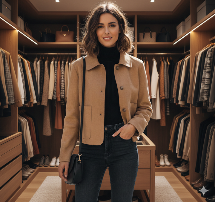 Damen Kurzjacke aus hochwertigem Wildlederimitat mit klassischen Knöpfen und praktischen Taschen Drune