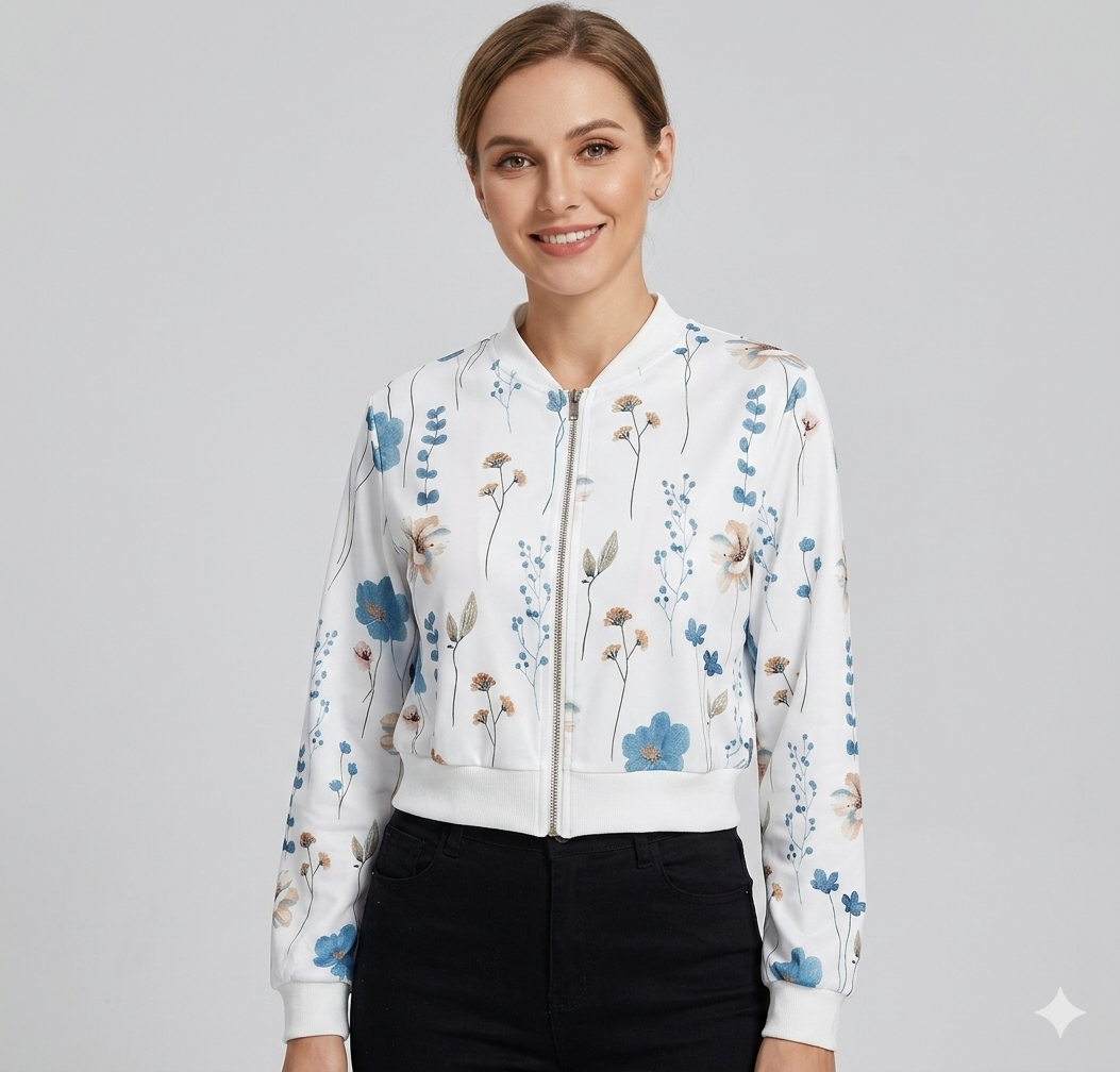 Damen Bomberjacke mit floralen Mustern und elastischem Abschluss Drune