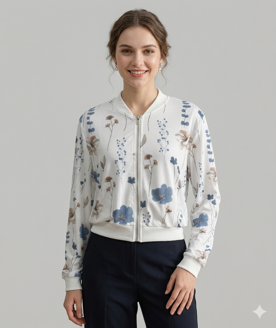 Damen Bomberjacke mit floralem Design und elastischen Bündchen Drune
