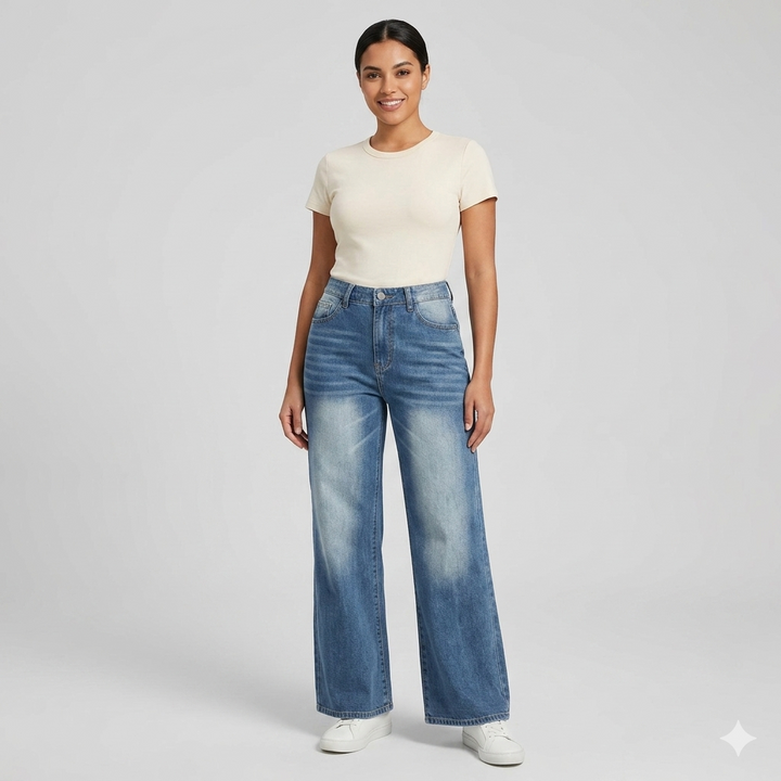 Damen lässige Schlagjeans mit weitem Bein Drune