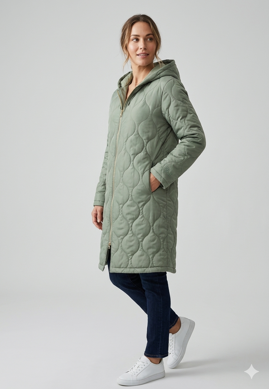 Drune | Kapuzierte Gesteppte Jacke mit Langen Ärmeln Für Herbst und Winter