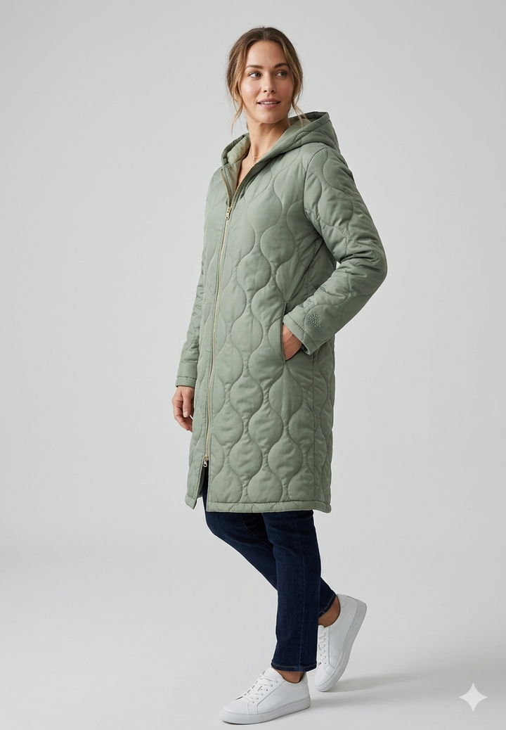 Drune | Kapuzierte Gesteppte Jacke mit Langen Ärmeln Für Herbst und Winter