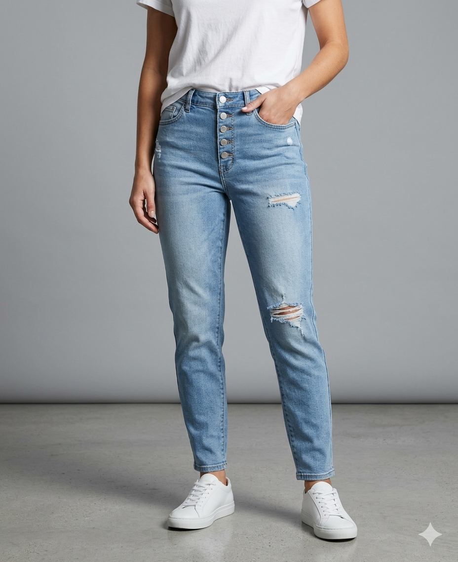 Drune | Trendige Skinny Damenjeans mit Modischen Knöpfen