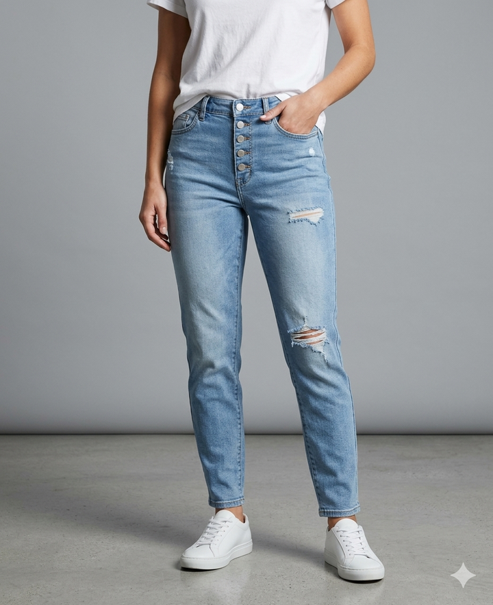 Drune | Trendige Skinny Damenjeans mit Modischen Knöpfen