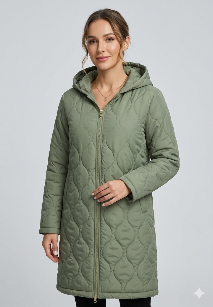 Drune | Kapuzierte Gesteppte Jacke mit Langen Ärmeln Für Herbst und Winter