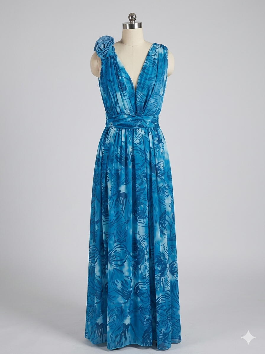 DamenMaxikleid aus leichtem, fließendem Chiffon mit romantischen Spitzenrändern Drune