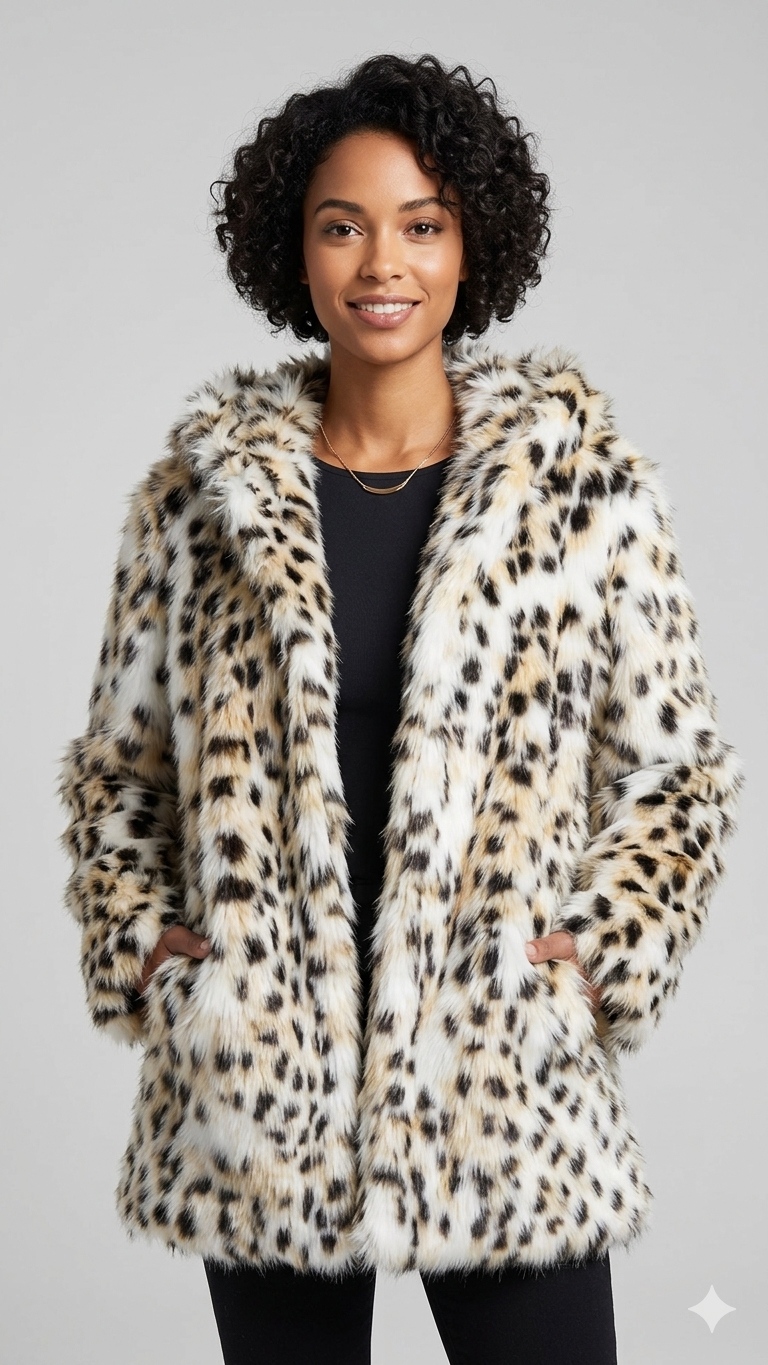 Damen Fluffy Kunstfell Jacket Drune