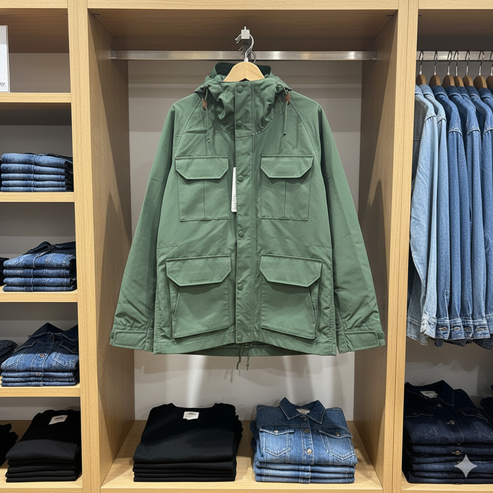 Drune | Vintage Winddichte Arbeitsjacke Mit Kapuze Und Mehreren Taschen