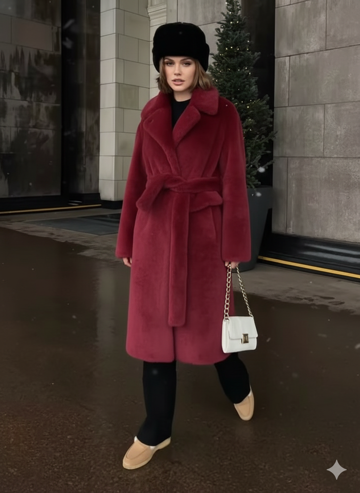 Damen Eleganter, gefütterter Wintermantel mit breitem Revers Drune